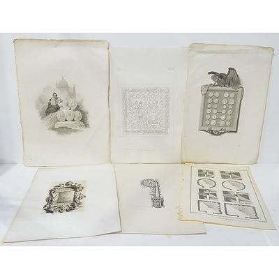 Large Group of Antiquarian Engravings Including Machinery, Architectural Features, Jars and More