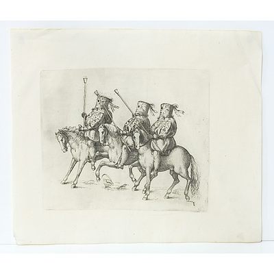 Two Antiquarian Engravings of Knights and Cavaliers on Horseback