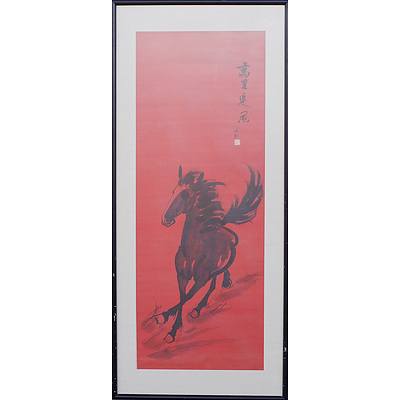 In the Style of Xu Beihong, Galloping Horse, Ink and Colour on Silk