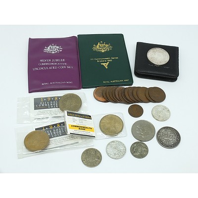 Group of Collectable Coins, Including Silver Jubilee Commemorative Coin Set, NSW 1830 Coin, Three 1966 Australian 50c Coins and More