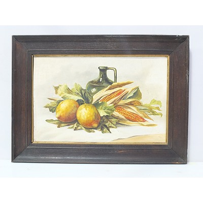 Antique Still Life with Corn Oil on Board