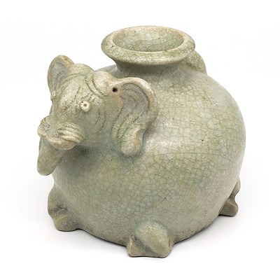 Thai Sawankhalok Style Celadon Elephant Vessel, 20th Century or Earlier