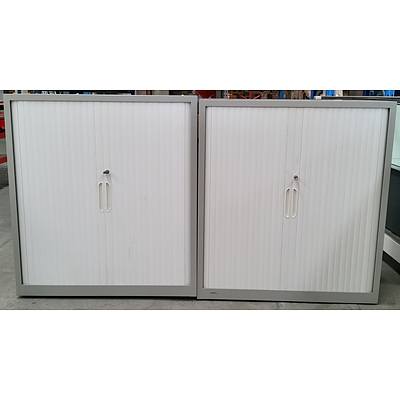 Pair of Grey Metal Storage Cabinet