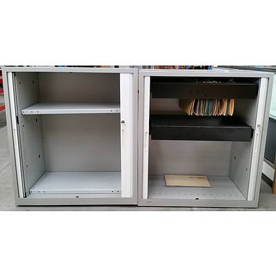 Pair of Grey Metal Storage Cabinet