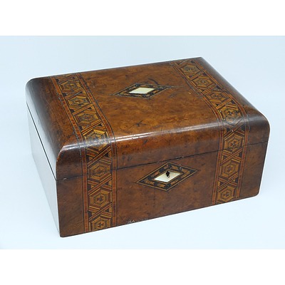 Victorian Walnut and Marquetry Box with mother of Pearl Inlay