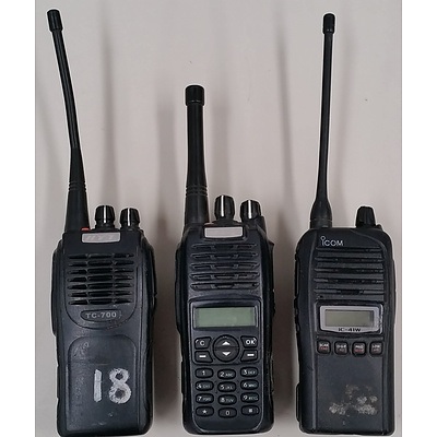 12 x Hytera Professional UHF/VHF Two Way Radios and Multi Charging Stations + 1 x Icom IC-41W Radio