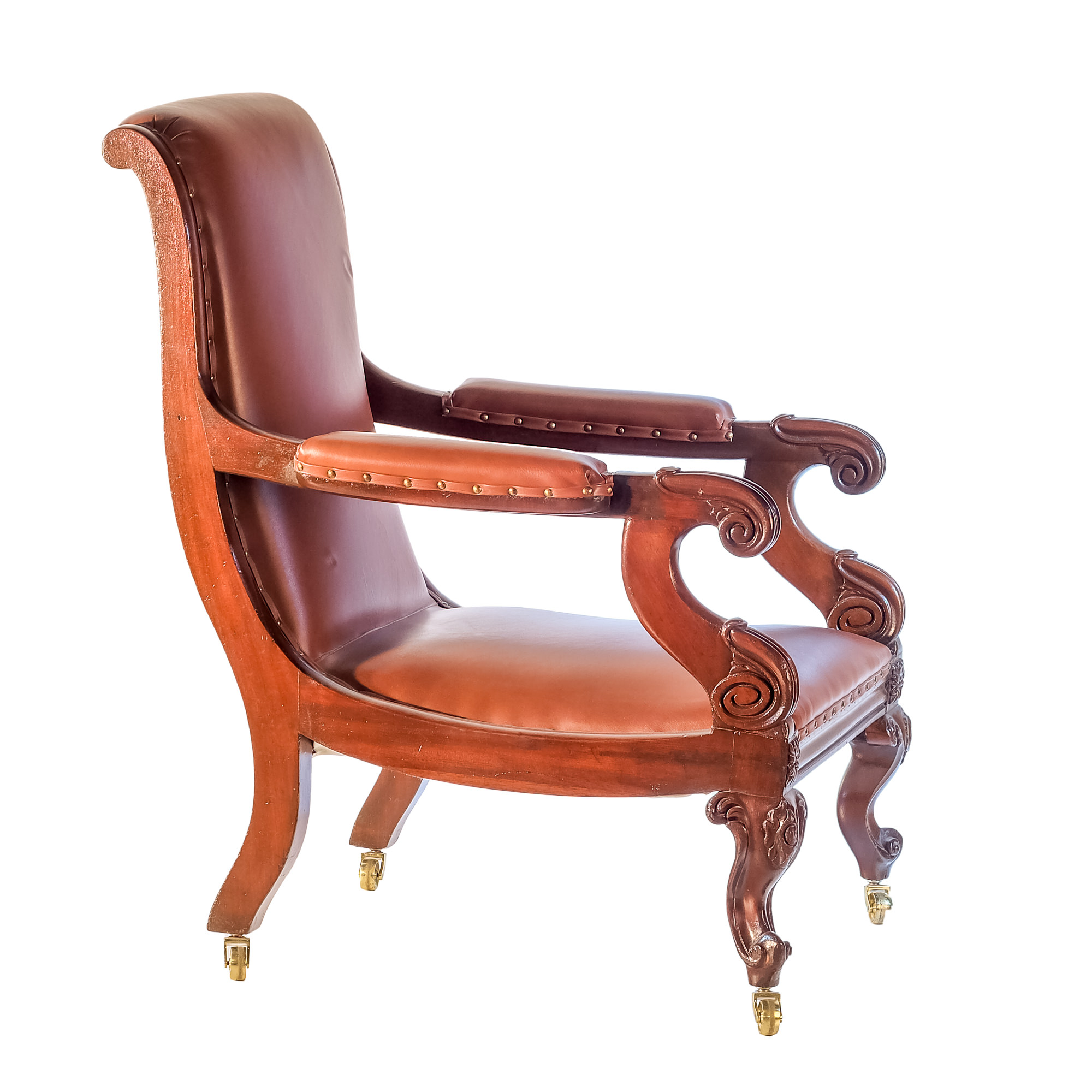 'Early Victorian Mahogany Reading Chair with Well Carved Arms and Forelegs Circa 1840'