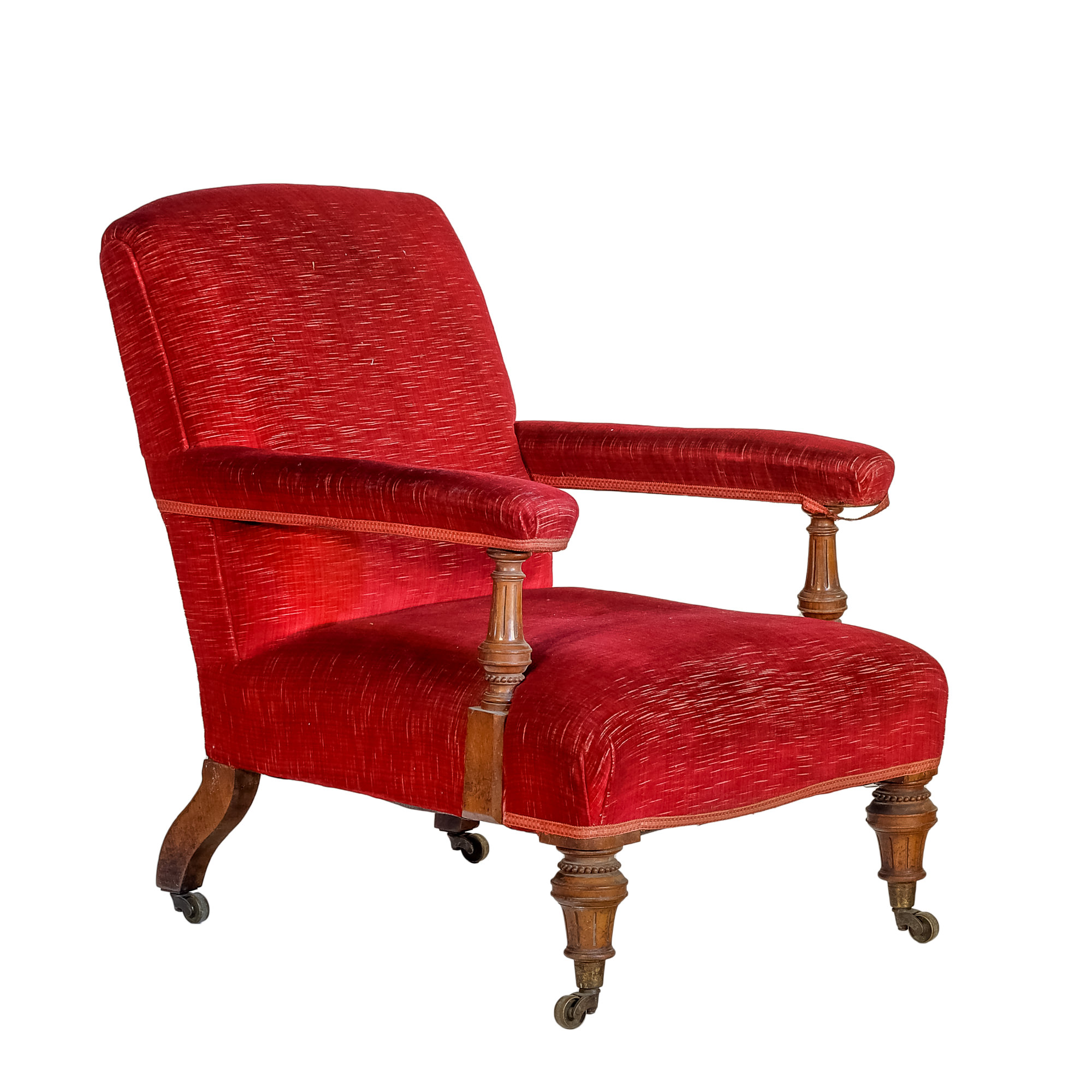 'Late Victorian Walnut Salon Chair Red Velvet Upholstery Circa 1890'