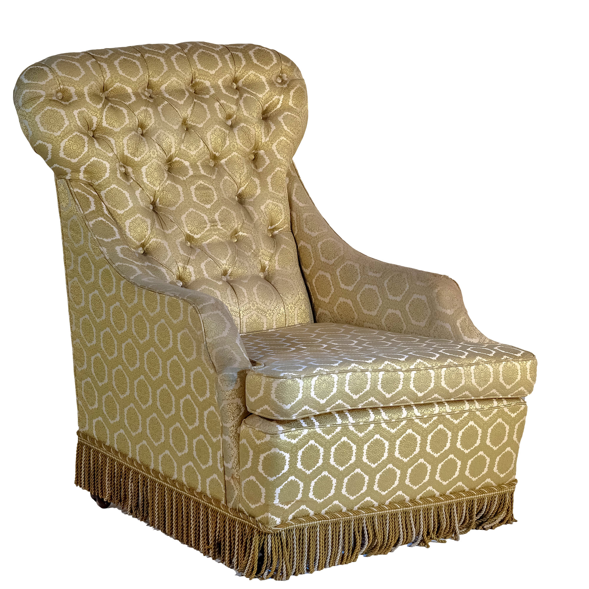 'Satin Brocade Upholstered Edwardian Lounge Chair Circa 1910'