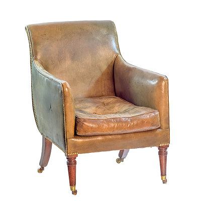 Regency Period Mahogany and Green Leather Upholstered Drawing Room Chair Circa 1820