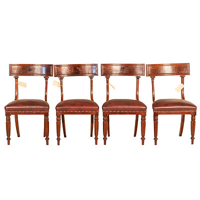 Four William IV Mahogany Dining Chairs with Brown Leather Upholstery Circa 1835
