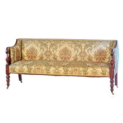 George III Sheraton Mahogany and Floral Upholstered Sofa Circa 1800
