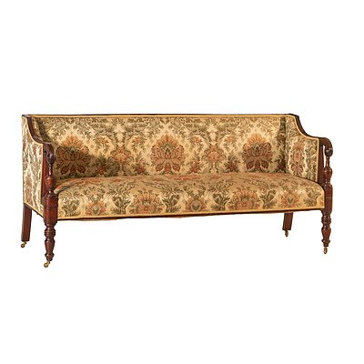 George III Sheraton Mahogany and Floral Upholstered Sofa Circa 1800