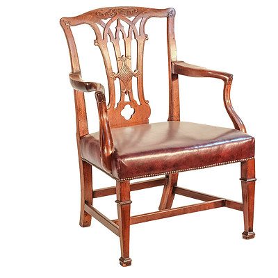 Chippendale Style Mahogany Elbow Chair 19th Century 