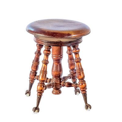 American Maple Piano Stool with Brass Claw Sabots and Glass Ball Feet Late 19th Century