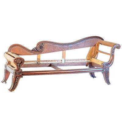 Profusely Carved Regency Period Mahogany Chaise Lounge Circa 1820
