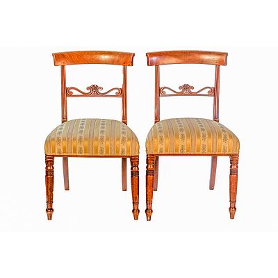 Pair of Regency Period Carved Mahogany Upholstered Dining Chairs Circa 1820