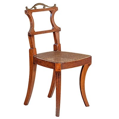 Regency Period Mahogany and Ormolu Mounted Hall Chair with Caned Seat Circa 1815