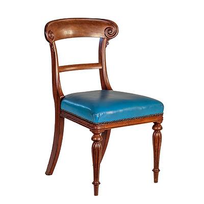 Victorian Mahogany Dining Chair with Blue Leather Upholstery Circa 1860