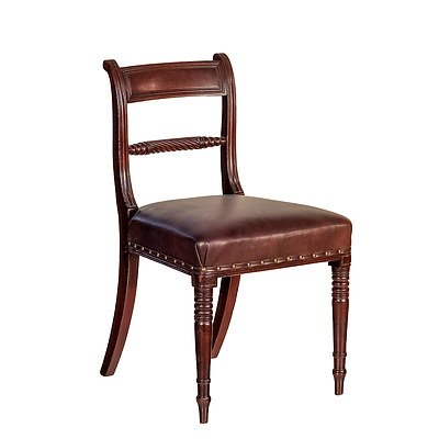 Regency Period Mahogany Dining Chair with Brown Leather Upholstery Circa 1820