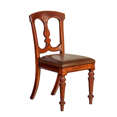 Late Victorian Mahogany Dining Chair with Tan Leather Upholstery Circa 1890