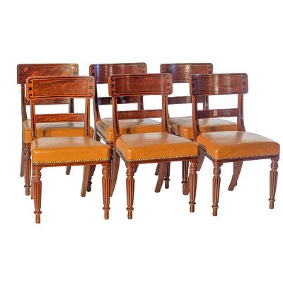 A Fine Set of Six Regency Period Mahogany and Ebony Inlaid Dining Chairs Circa 1820
