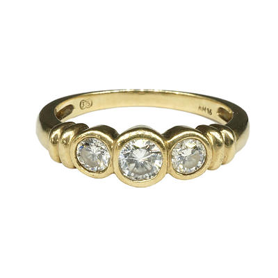 9ct Yellow Gold Diamond Ring with Three Round Brilliant Cut Diamonds