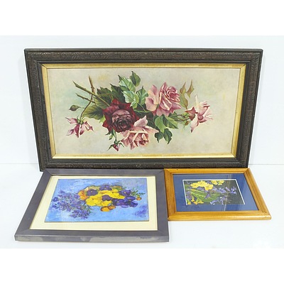 Three Floral Still Life Oil Paintings