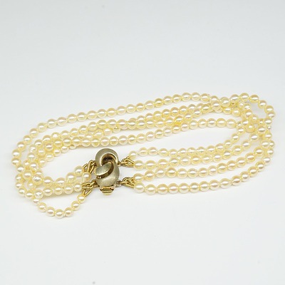 Four Row Cultured Pearl Bracelet with Gold Plated Silver Clasp