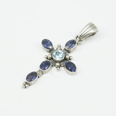 Sterling Silver and Semi Precious Blue Gemstones Cross