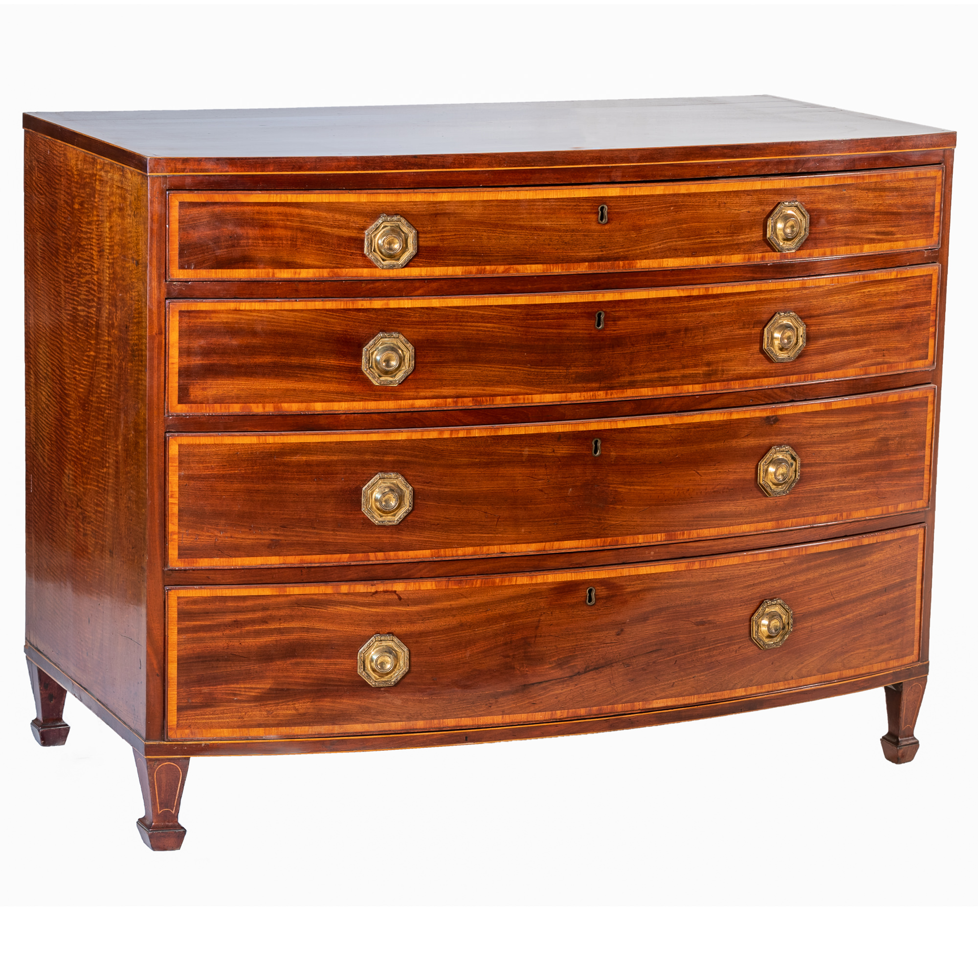 'George III Bowfront Mahogany and Satinwood Crossbanded Chest of Drawers Circa 1810'