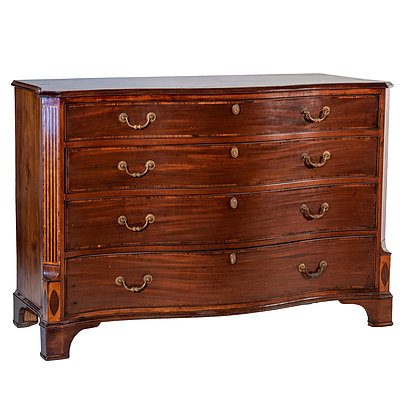 George III Inlaid and Crossbanded Mahogany Serpentine Chest of Drawers Circa 1780