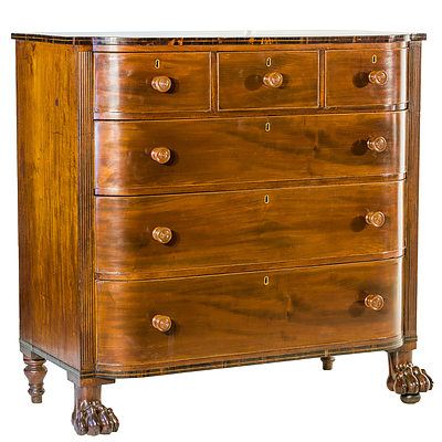 William IV Bowfront Mahogany Chest of Drawers with Reeded Stiles and Coromandel Crossbanding Circa 1835