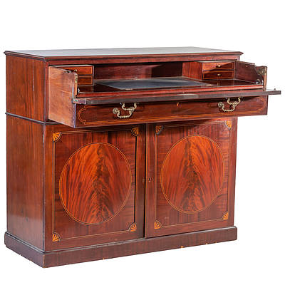 George III Sheraton Inlaid Mahogany Secretaire with a Well Fitted Interior Circa 1800