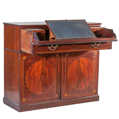 George III Sheraton Inlaid Mahogany Secretaire with a Well Fitted Interior Circa 1800