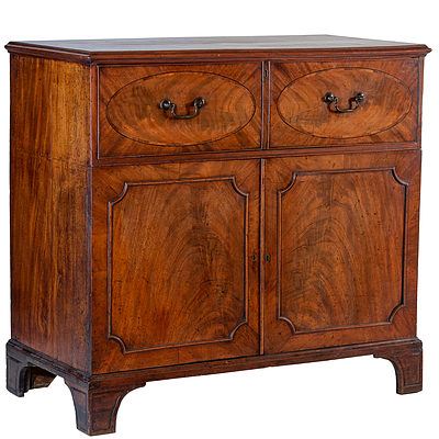 George III Mahogany Secretaire the Fitted Interior with Chequered String Inlay Circa 1800