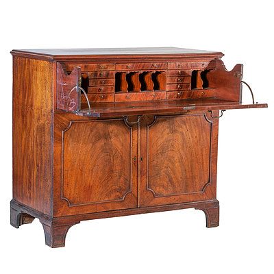 George III Mahogany Secretaire the Fitted Interior with Chequered String Inlay Circa 1800