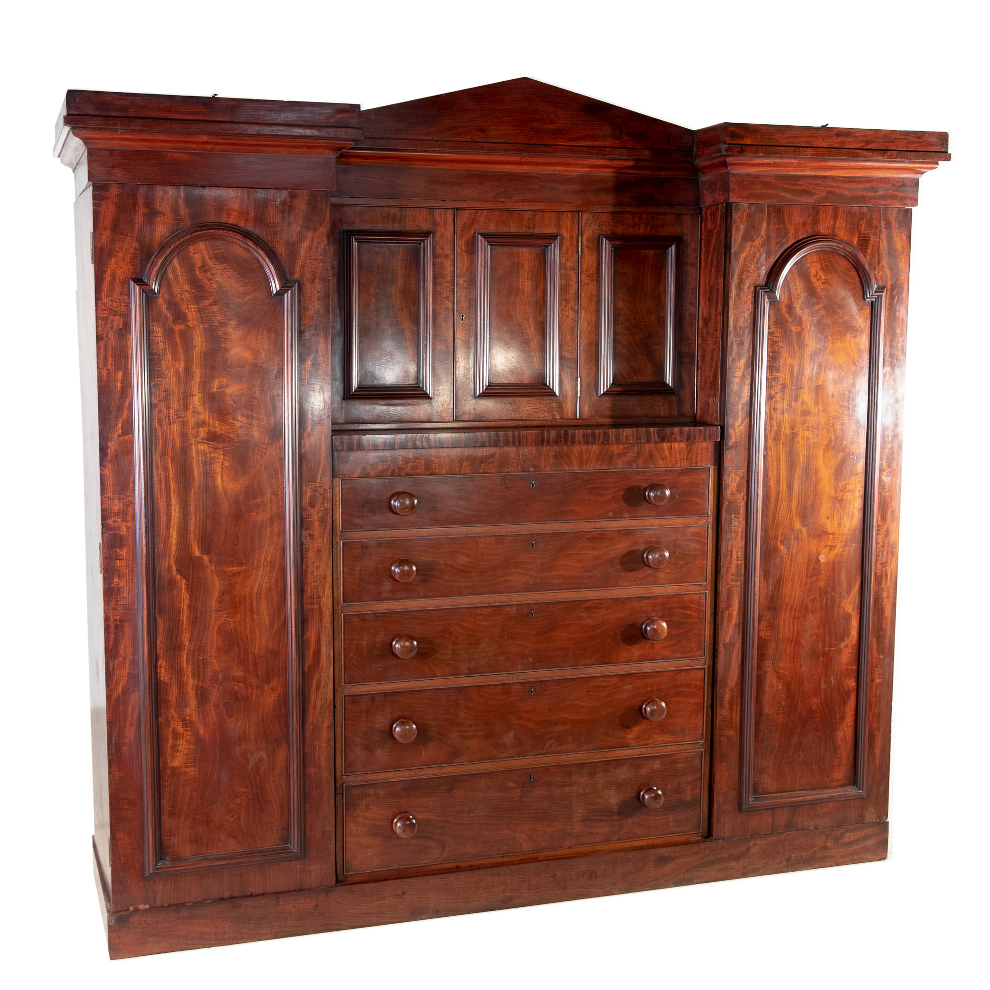 'William IV Mahogany Winged Wardrobe with Central Chest and Cabinet Circa 1835'
