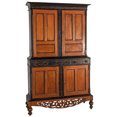 Anglo Ceylonese Carved Teak and Ebonised Cabinet 19th Century