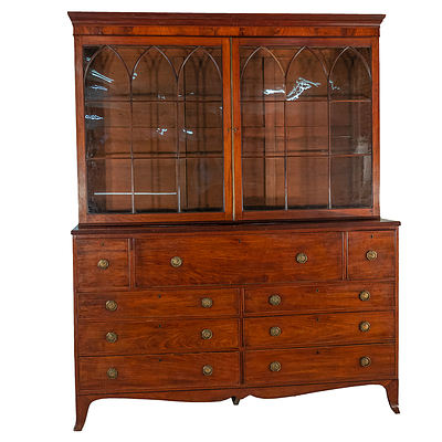 Rare Extended Double Width George III Mahogany Astragal Glazed Secretaire Bookcase Circa 1800