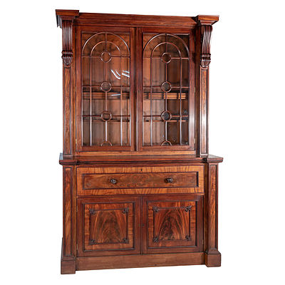 Large George IV Architectural Mahogany Secretaire Bookcase with Arched Glazed Doors Circa 1830