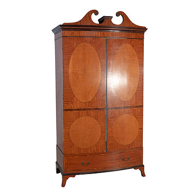 Regency Style Crossbanded Satinwood and Walnut Bowfront Linen Press Late 19th Century