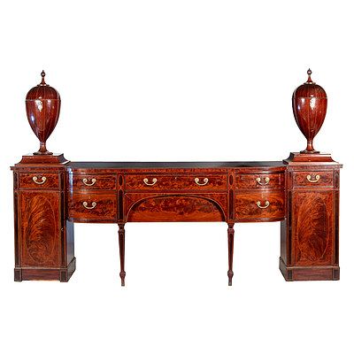 Exceptional Regency Period Sheraton Inlaid Mahogany Sideboard with Integral Knife Boxes Early 19th Century