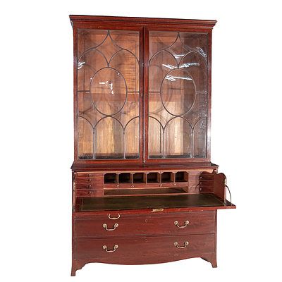 Large George III Mahogany Secretaire Bookcase with Astragal Glazing Early 19th Century