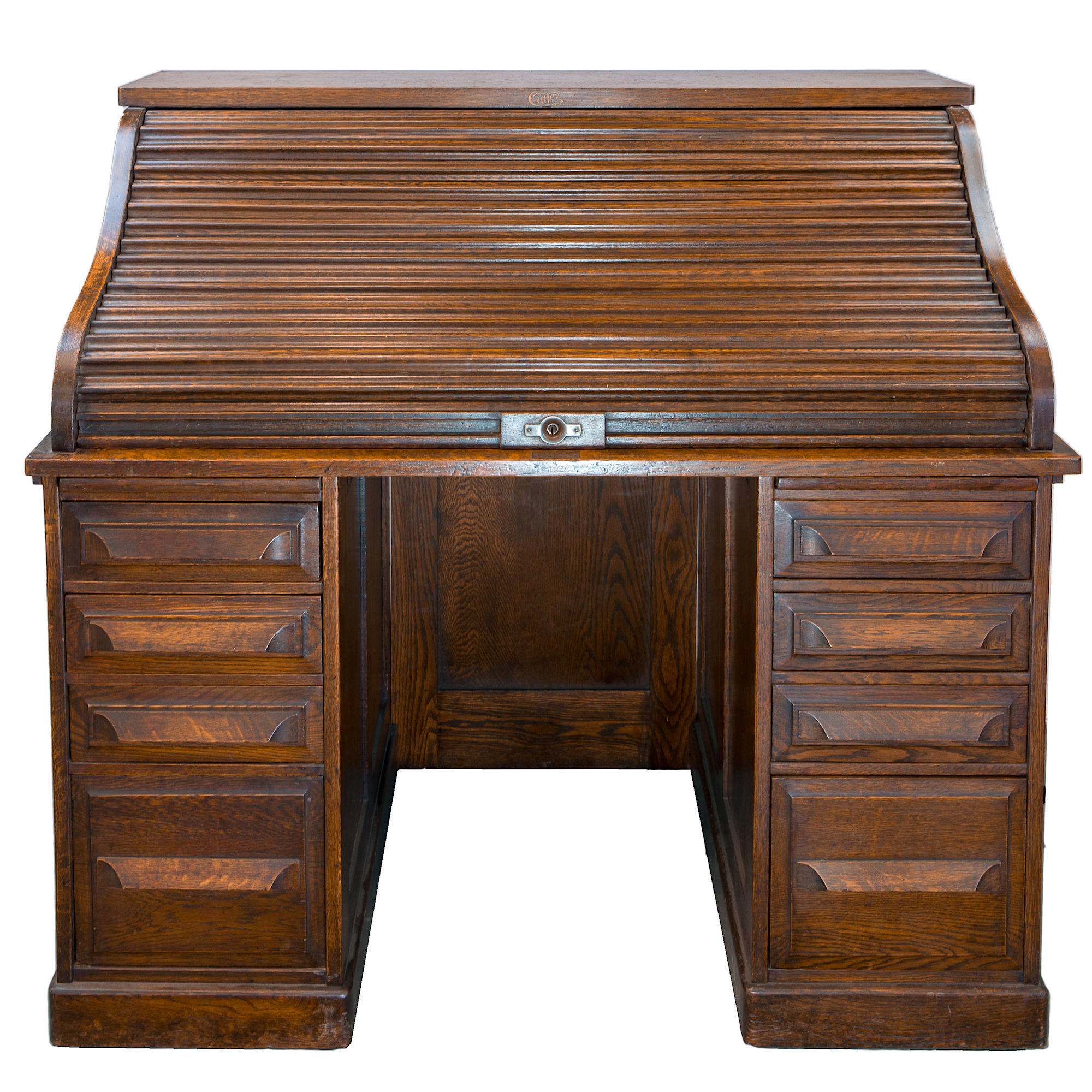 'Cutler Oak Tambour Pedestal Desk Circa 1910'