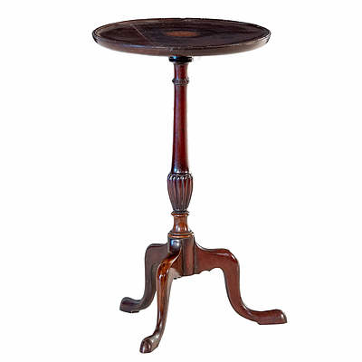 Georgian Style Inlaid Mahogany Small Tripod Wine Table 20th Century