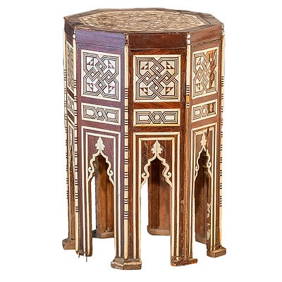 Middle Eastern Bone and Mother of Pearl Inlaid Octagonal Tabouret Circa 1900