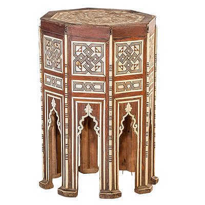Middle Eastern Bone and Mother of Pearl Inlaid Octagonal Tabouret Circa 1900