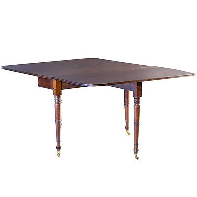 Large George IV Mahogany Drop Leaf Table with Purpleheart String Inlaid Apron Circa 1830