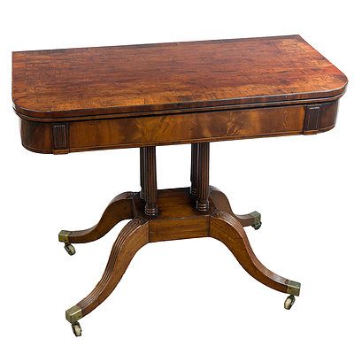 Regency Plum Pudding Mahogany and Rosewood Banded Foldover Tea Table Circa 1815